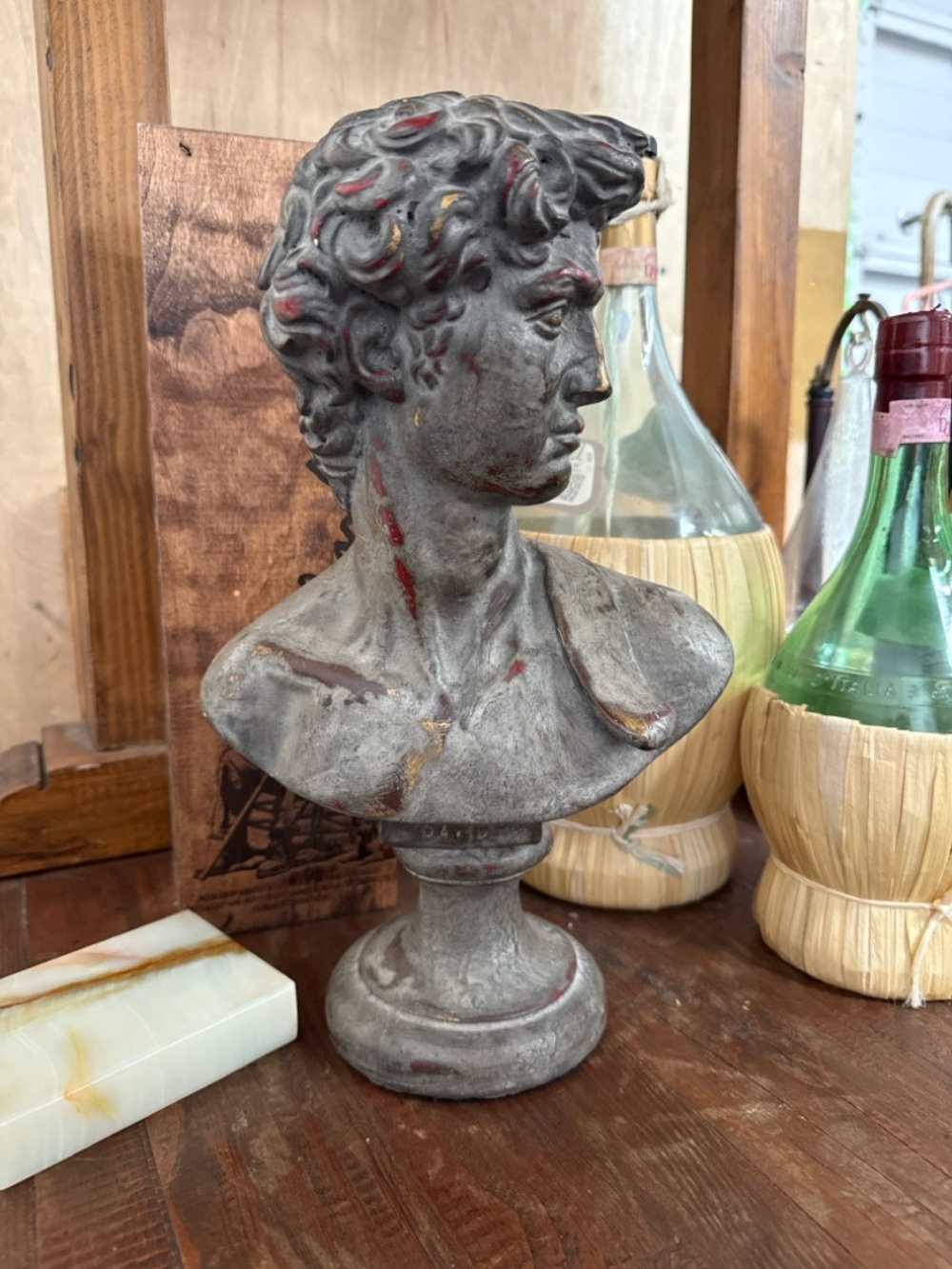 Vintage Michelangelo David Bust 13” Ceramic Faux Bronze Patina Classical